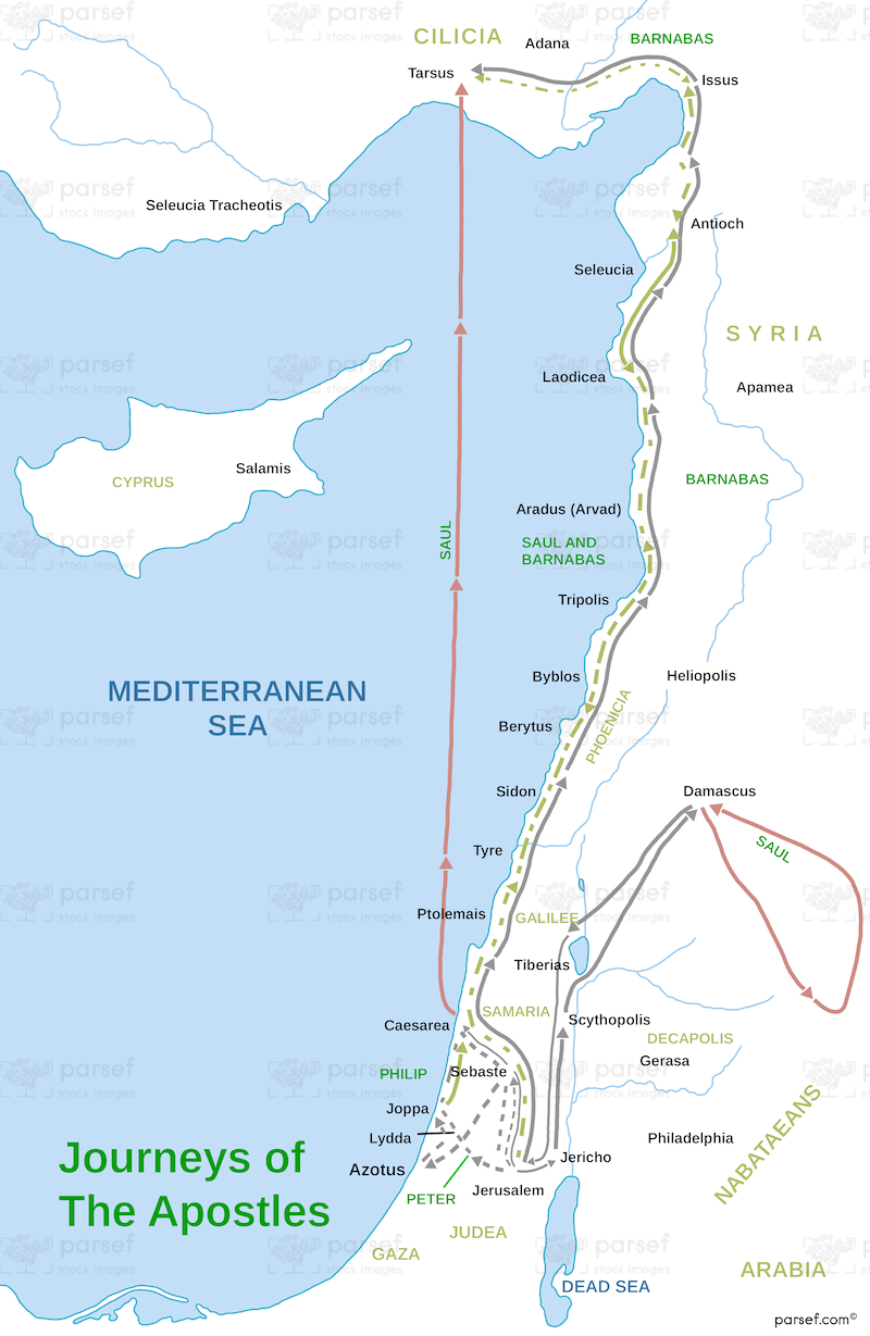 Acts Journeys Apostles Map bible map