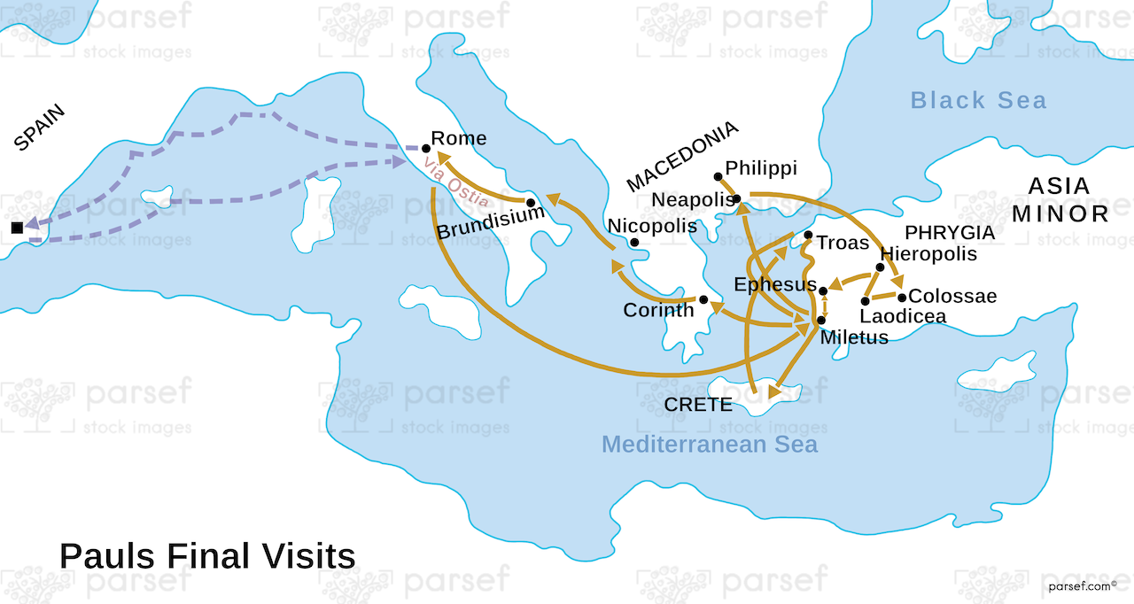 Paul’s Final Visits Map bible map