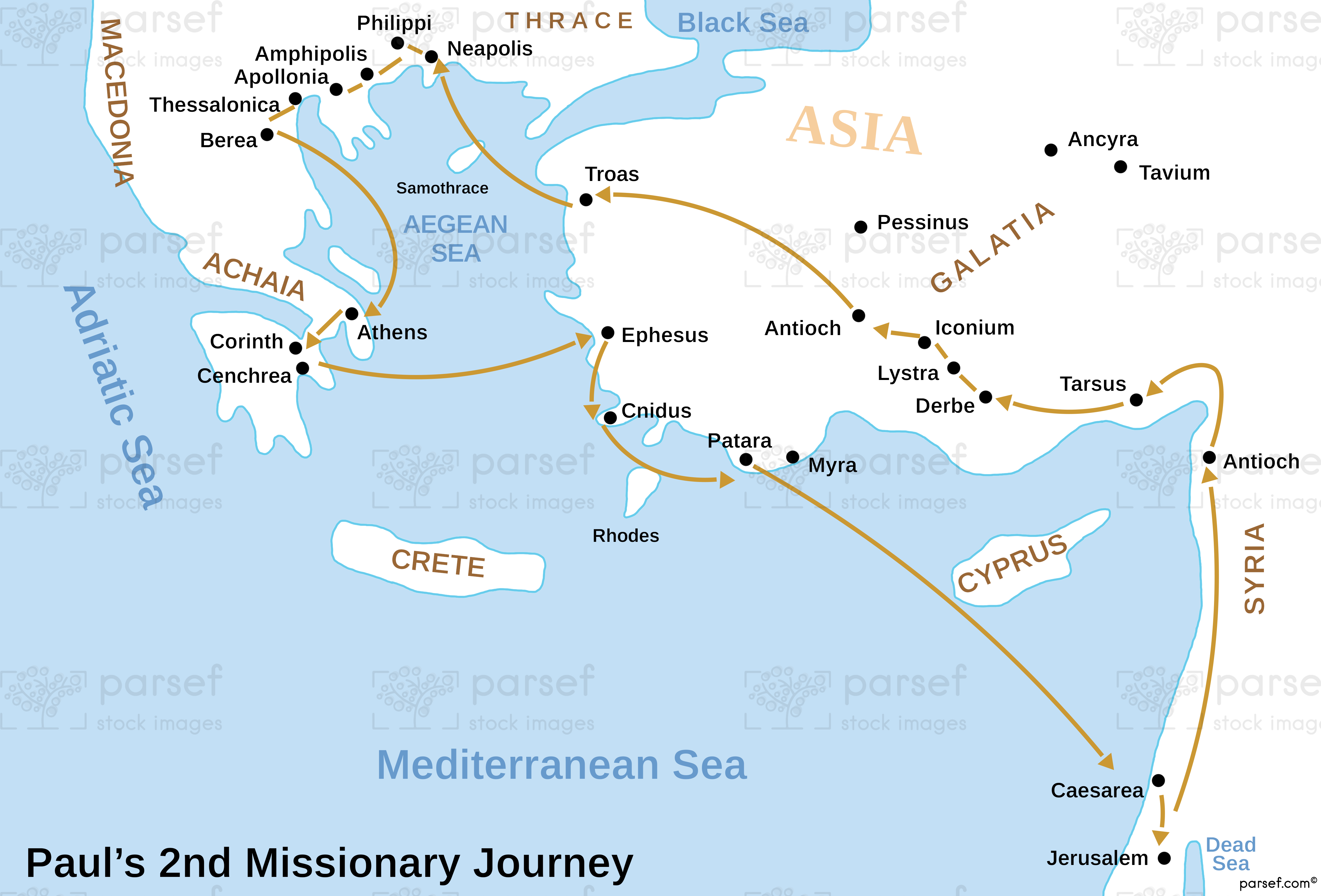 Paul’s 2nd Missionary Journey Map bible map