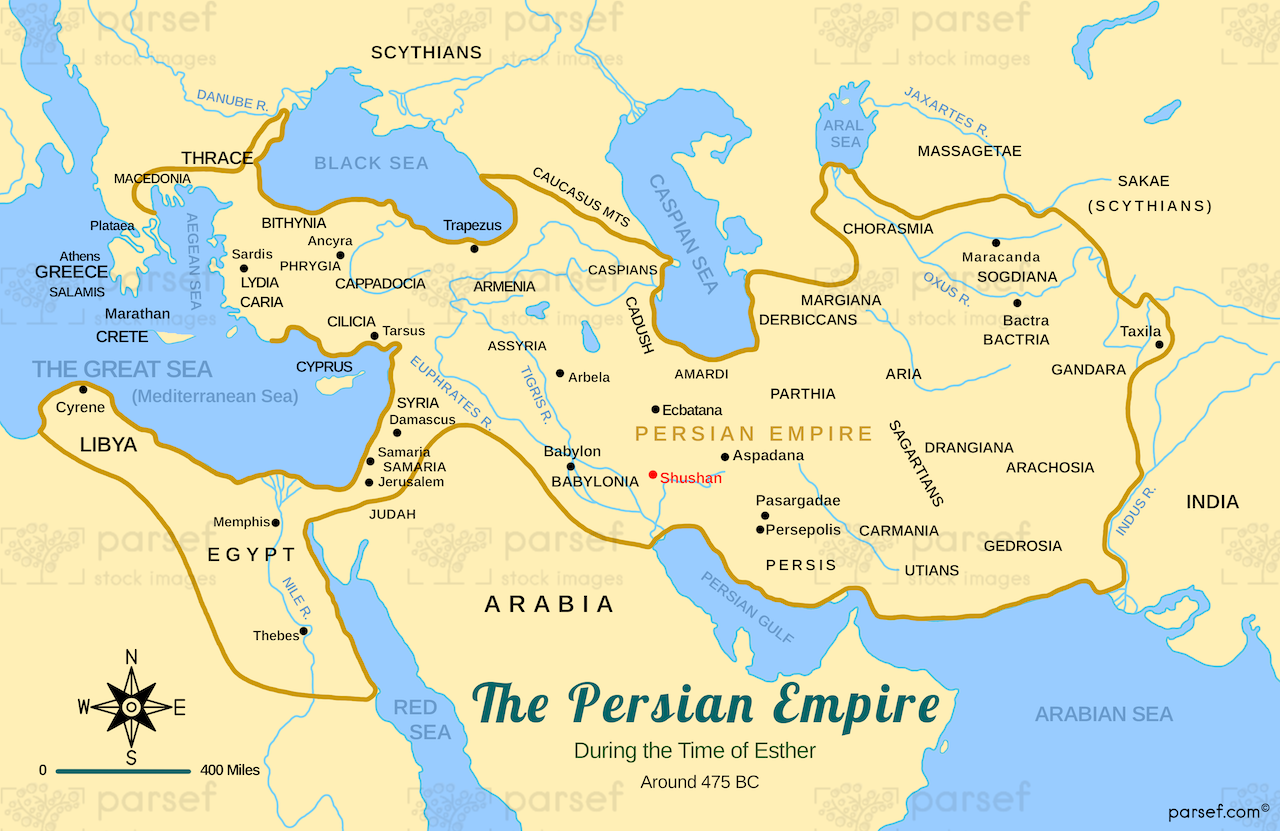 Persian Empire around 475 BC Map bible map