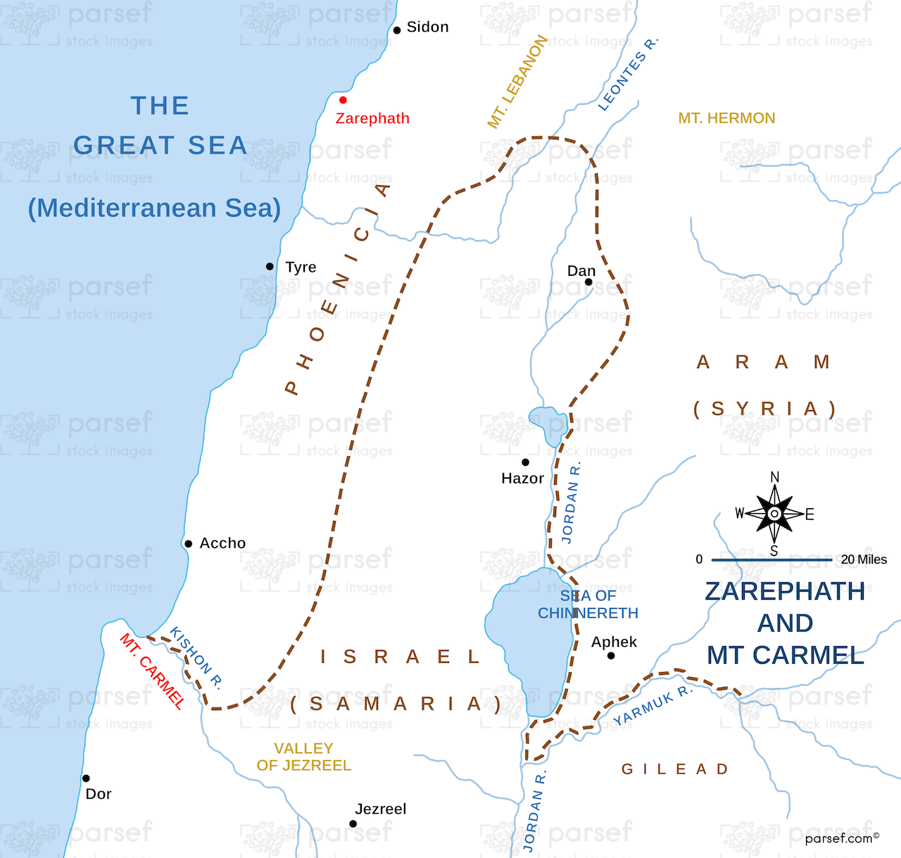 Zarephath and MT Carmel Map bible map