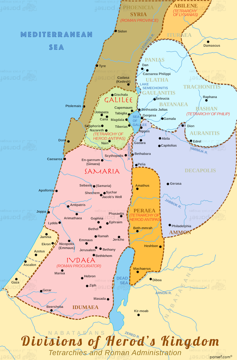 Divisions of Herod’s Kingdom Map bible map